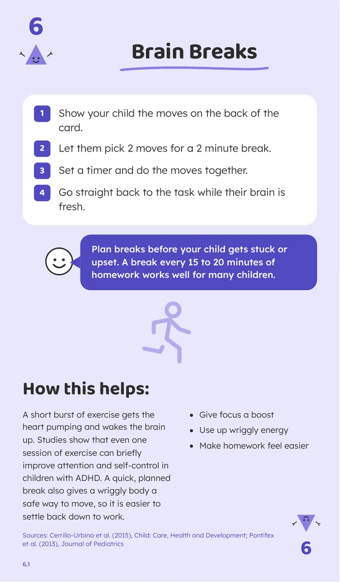 The Brain Breaks card from the Mooki Cards ADHD deck.