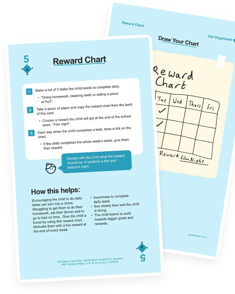 The Reward Chart card from the Mooki Cards deck, with its activity page peeking out behind.