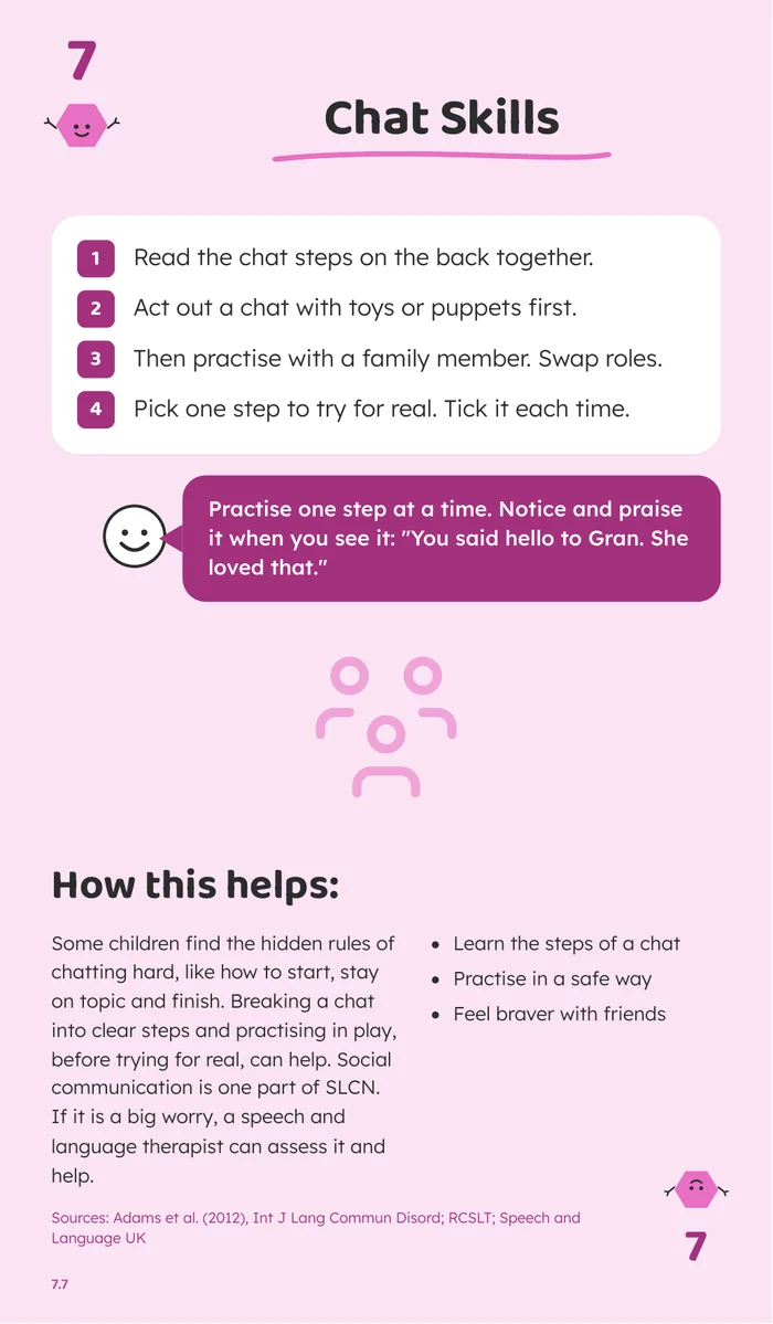 The Chat Skills card from the Mooki Cards Speech and Language deck.