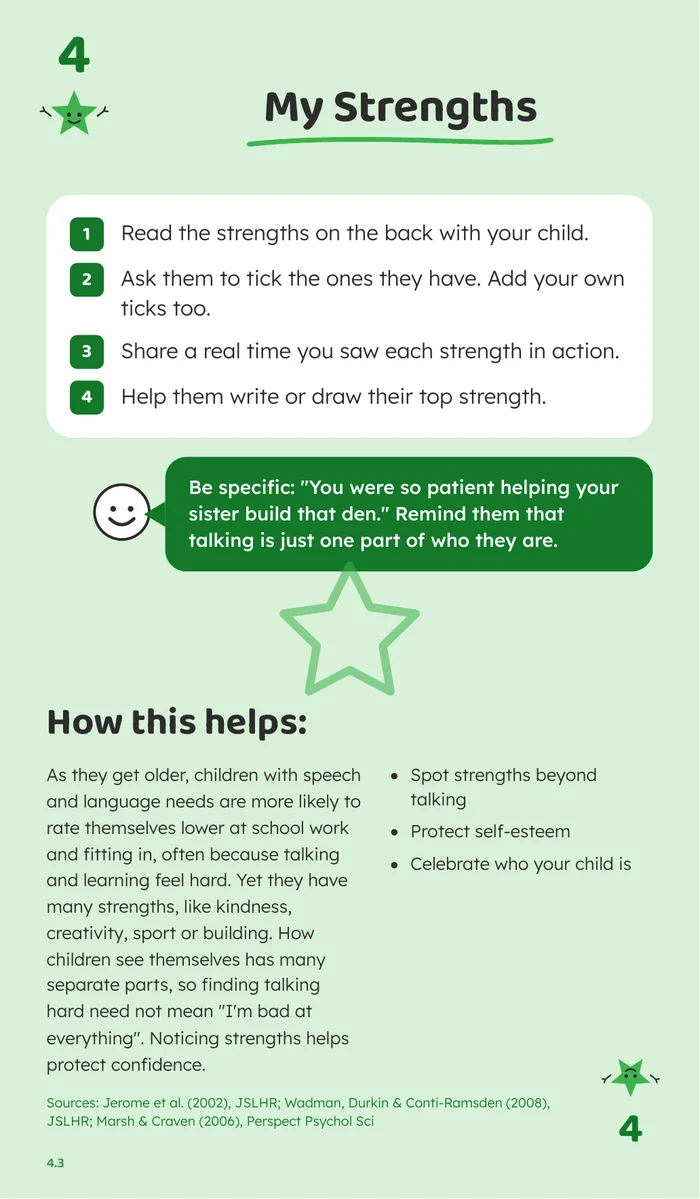 The My Strengths card from the Mooki Cards Speech and Language deck.