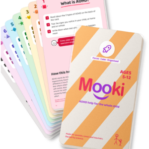 The Mooki Cards ADHD deck with its orange stripe cover