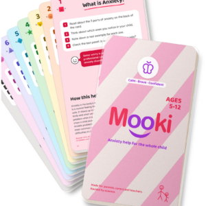 The Mooki Cards anxiety deck with its soft pink stripe cover