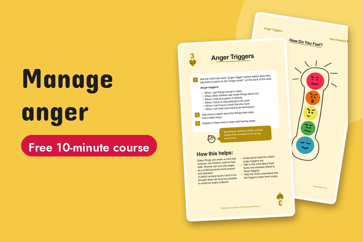 Manage anger in 10 minutes course, help dyslexic kids